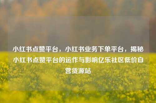 小红书点赞平台	，小红书业务下单平台，揭秘小红书点赞平台的运作与影响亿乐社区低价自营货源站  第1张