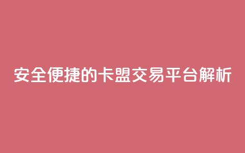 安全便捷的卡盟交易平台解析 第1张 安全便捷的卡盟交易平台解析 第1张