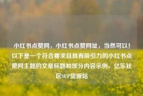 小红书点赞网，小红书点赞网址，当然可以！以下是一个符合要求且具有吸引力的小红书点赞网主题的文章标题和部分内容示例，亿乐社区SUP货源站