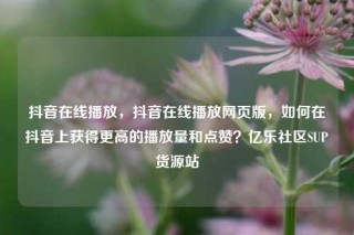 抖音在线播放，抖音在线播放网页版，如何在抖音上获得更高的播放量和点赞？亿乐社区SUP货源站