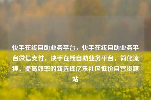 快手在线自助业务平台	，快手在线自助业务平台微信支付，快手在线自助业务平台，简化流程	、提高效率的新选择亿乐社区低价自营货源站  第1张