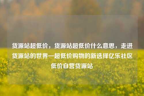 货源站超低价，货源站超低价什么意思，走进货源站的世界—超低价购物的新选择亿乐社区低价自营货源站  第1张
