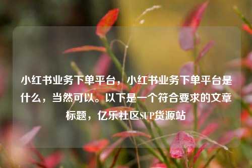 小红书业务下单平台，小红书业务下单平台是什么	，当然可以	。以下是一个符合要求的文章标题，亿乐社区SUP货源站  第1张