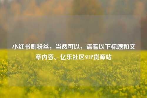 小红书刷粉丝，当然可以，请看以下标题和文章内容。亿乐社区SUP货源站  第1张