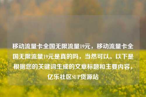 移动流量卡全国无限流量19元，移动流量卡全国无限流量19元是真的吗，当然可以。以下是根据您的关键词生成的文章标题和主要内容，亿乐社区SUP货源站  第1张