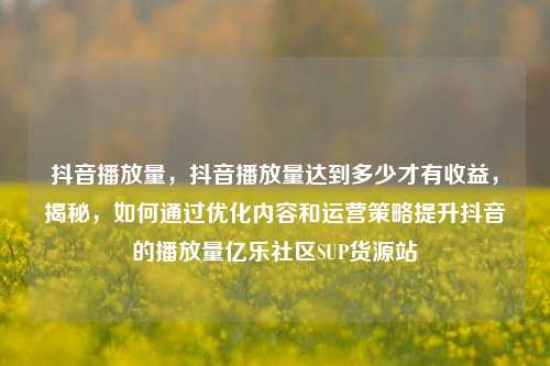 抖音播放量，抖音播放量达到多少才有收益，揭秘	，如何通过优化内容和运营策略提升抖音的播放量亿乐社区SUP货源站  第1张