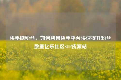 快手刷粉丝，如何利用快手平台快速提升粉丝数量亿乐社区SUP货源站  第1张